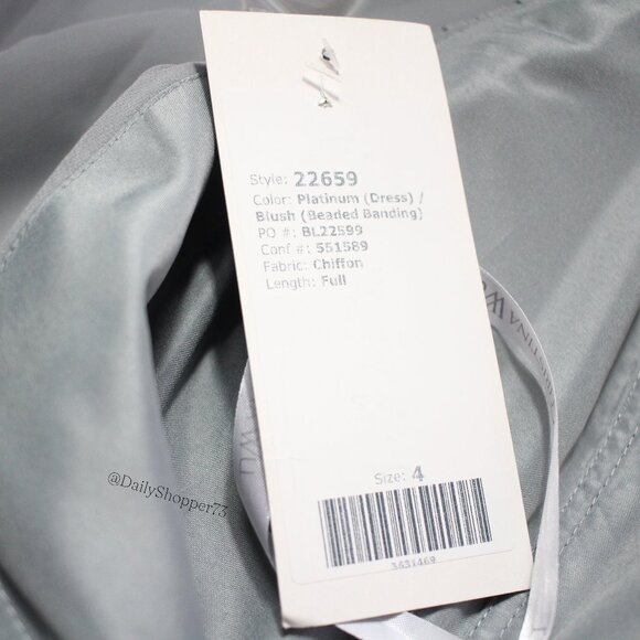 Christina Wu Celebration Women's Platinum Gray Pleated Faux Wrap Chiffon Gown - Picture 8 of 8